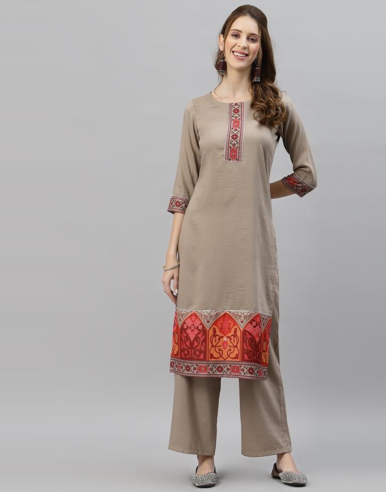 Grey Cotton Straight Solid Kurti With Pockets For Women